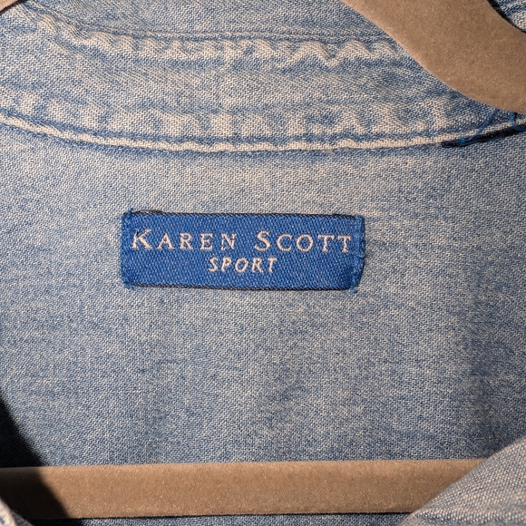 Karen Scott Denim Button Down Top - Picture 2 of 4